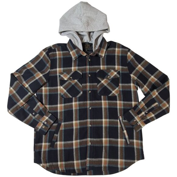 Dark Seas Division Plaid Flannel Shacket Mens Large Hooded Shirt Jacket - Picture 1 of 10